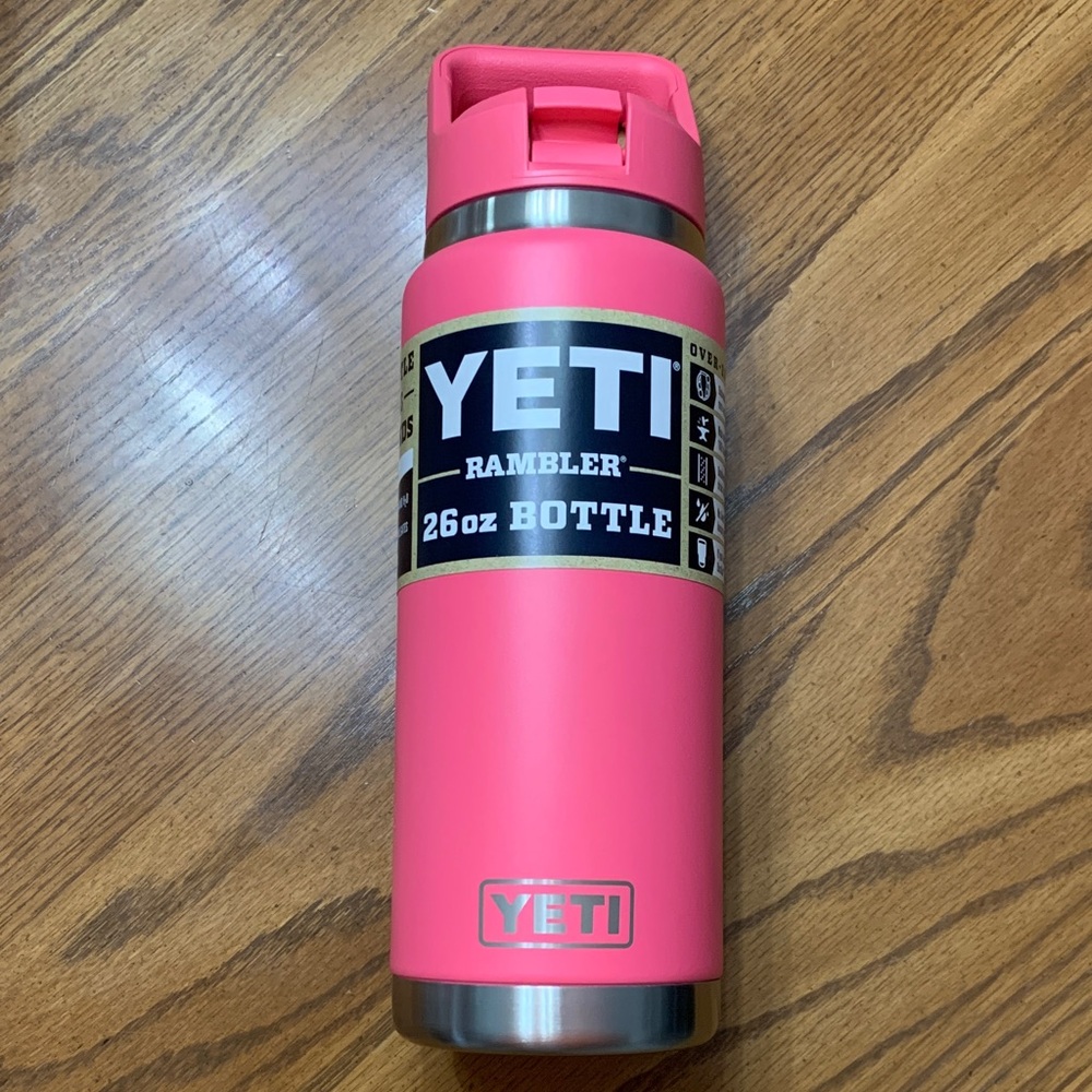 YETI Rambler 26oz Bottle in Tropical Pink with Yeti sticker